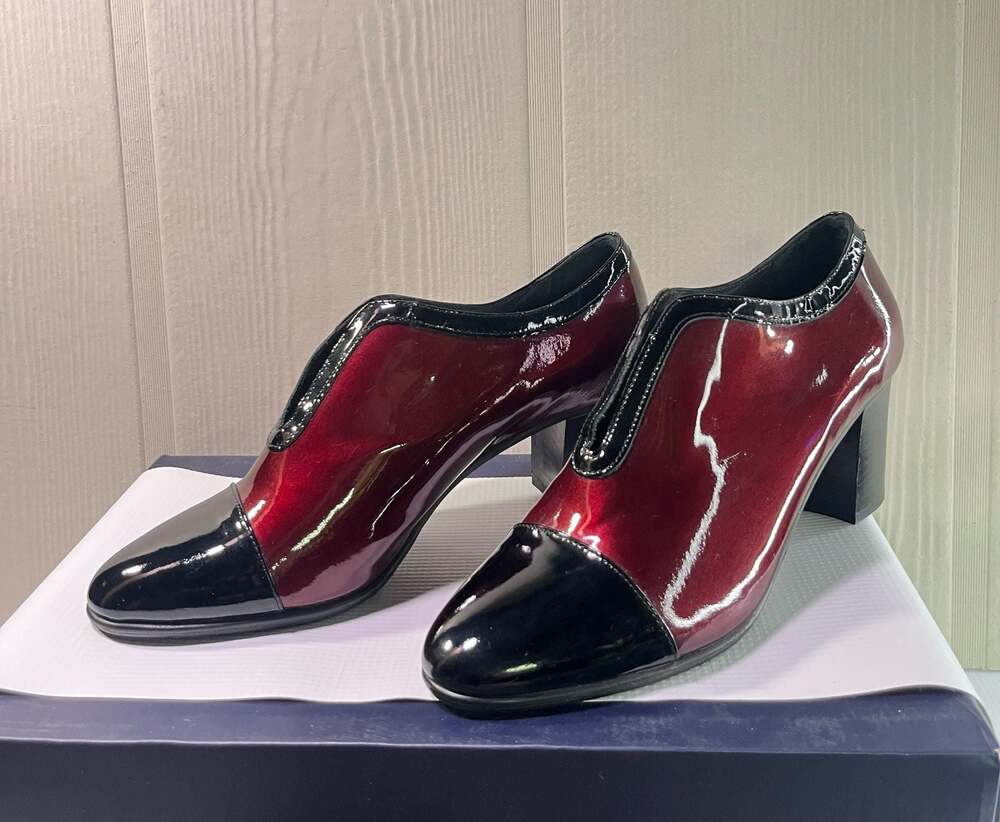 Navyboot Women's Burgundy and Black Patent Leather Block Heel Pumps